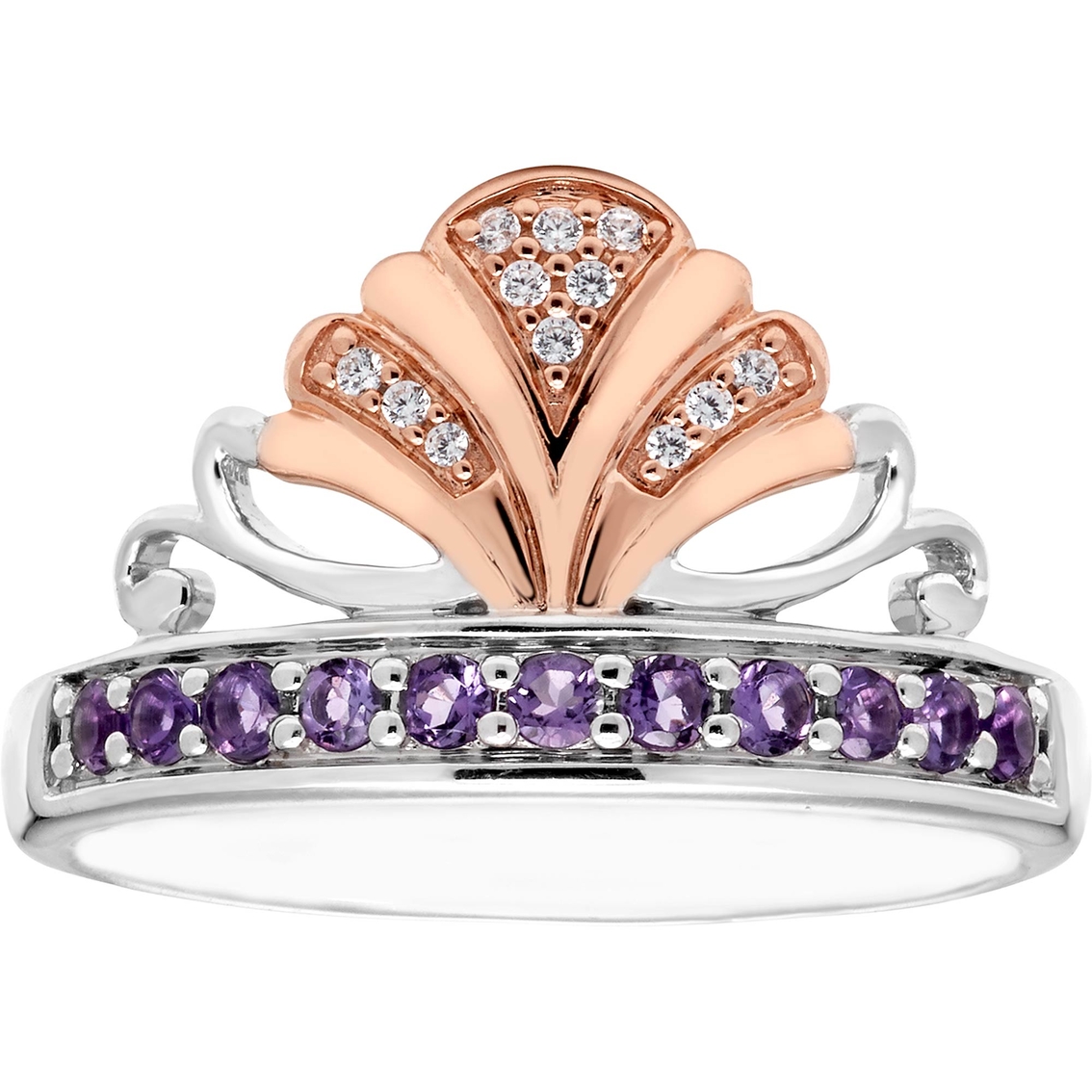 Disney Enchanted Silver Diamond & Amethyst Ariel Ring Gemstone Rings