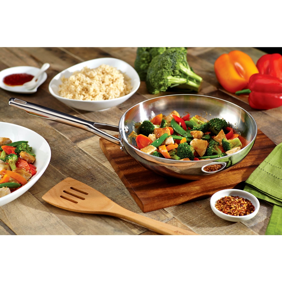 Anolon Tri Ply Clad Stainless Steel 10.75 In. Stir Fry | Fry Pans Anolon Tri Ply Stainless Steel 10.75 Stir Fry