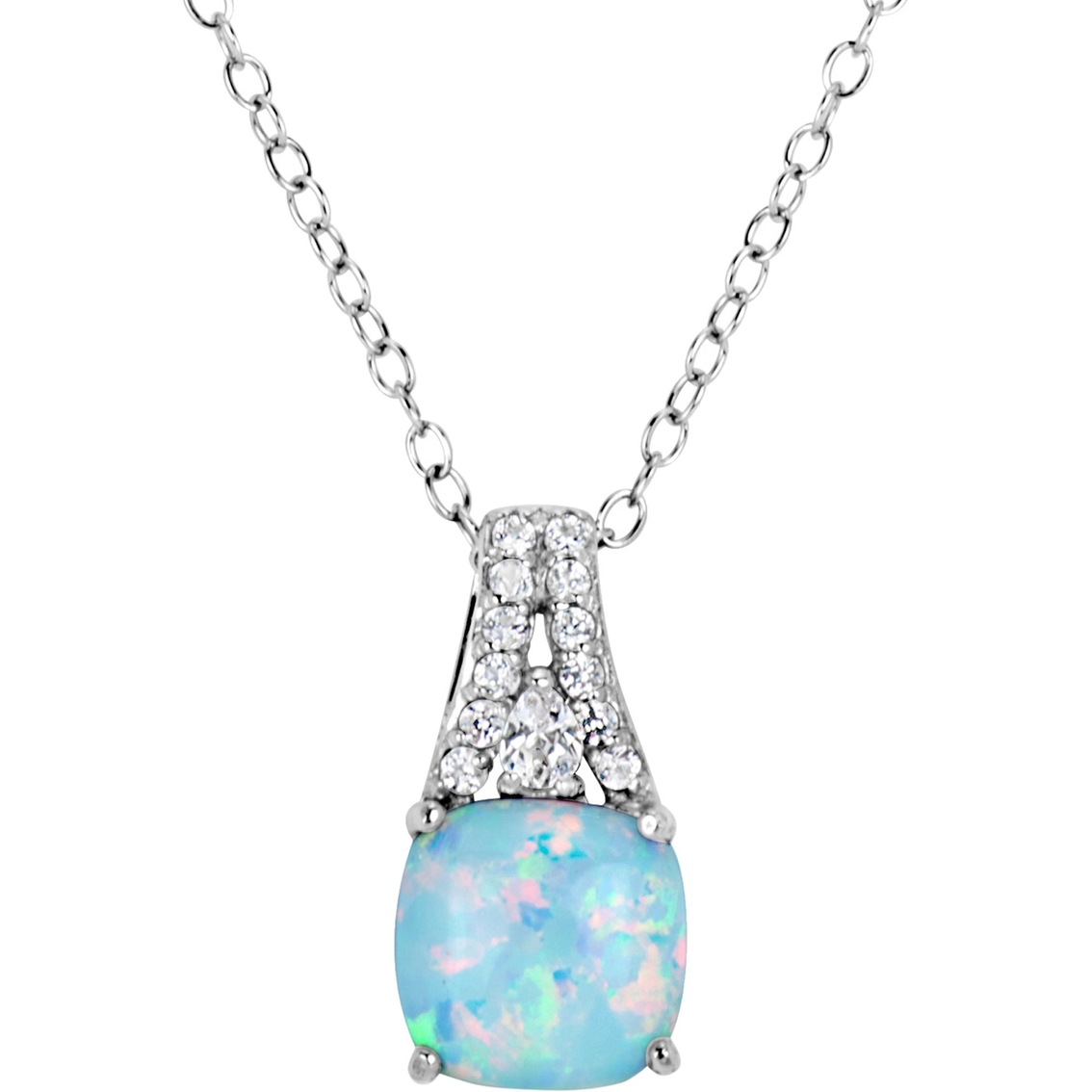 Rhodium Over Sterling Silver Lab Created Opal And White Sapphire ...