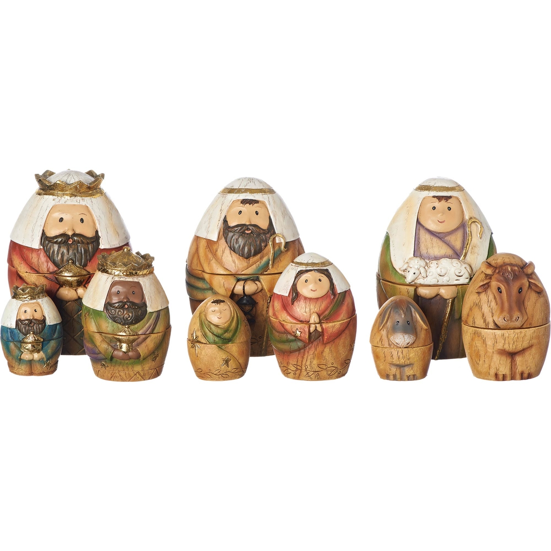 Roman Holy Family Three Kings & Shepherd Christmas Nativity Nesting Dolls Set of 9
