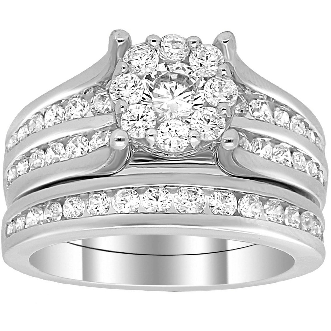 14k White Gold 2 Ctw Diamond Cluster Bridal Ring Set | Bridal Sets ...