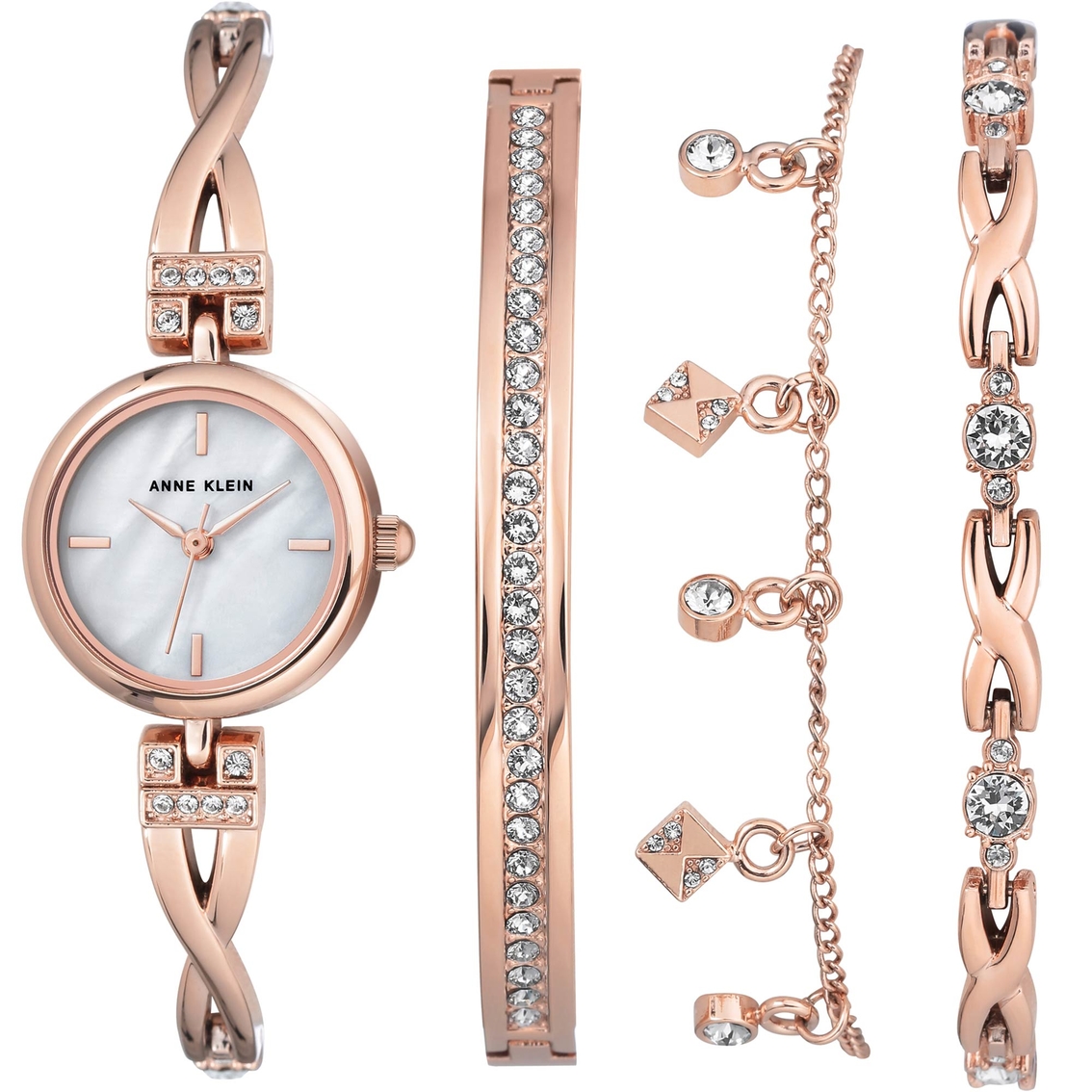 Anne Klein Women's Crystal Accented Watch And Bracelet Set Ak/3082rgst