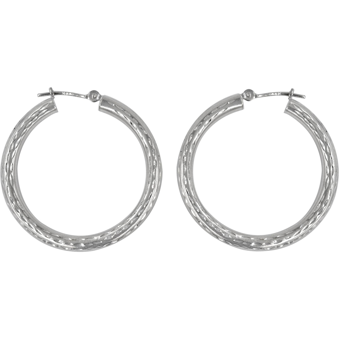 14k White Gold Diamond Cut Hoops | Gold Earrings | Jewelry & Watches ...