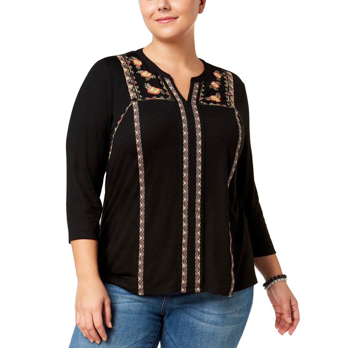 Style & Co. Plus Size Embroidered Split Neck Top | Tops | Clothing ...