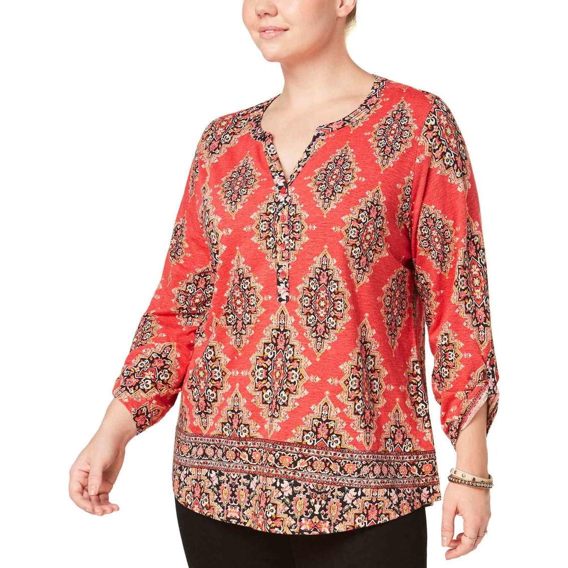 Style & Co. Plus Size Cotton Mixed Print Peasant Top | Tops | Clothing ...