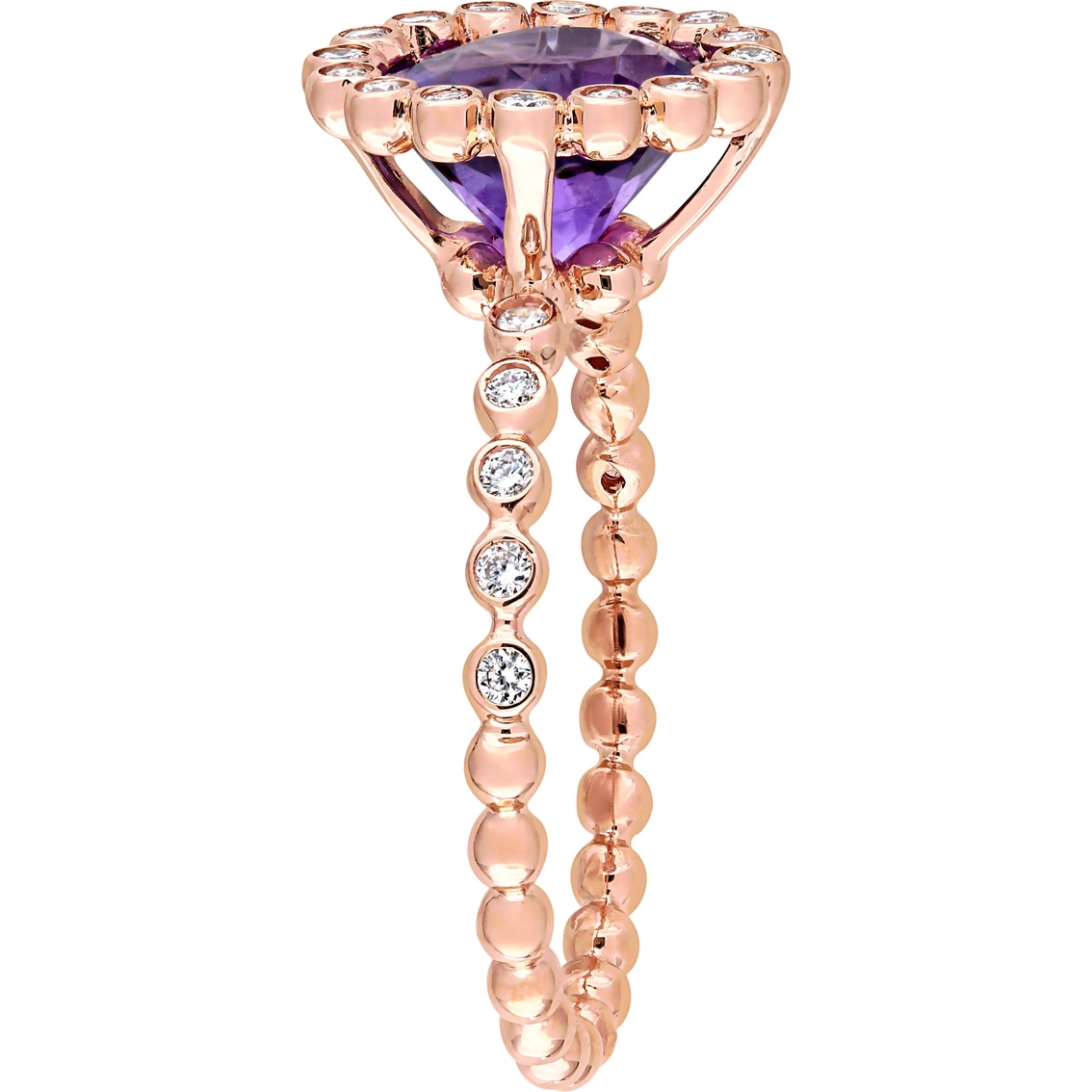 Sofia B. 14K Rose Gold Amethyst and 1/4 CTW Diamond Halo Scalloped Ring - Image 3 of 4