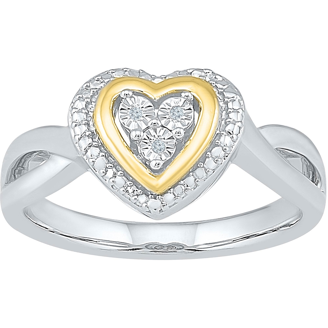 Sterling Silver & 10k Yellow Gold Accent Heart Ring | Diamond Fashion ...