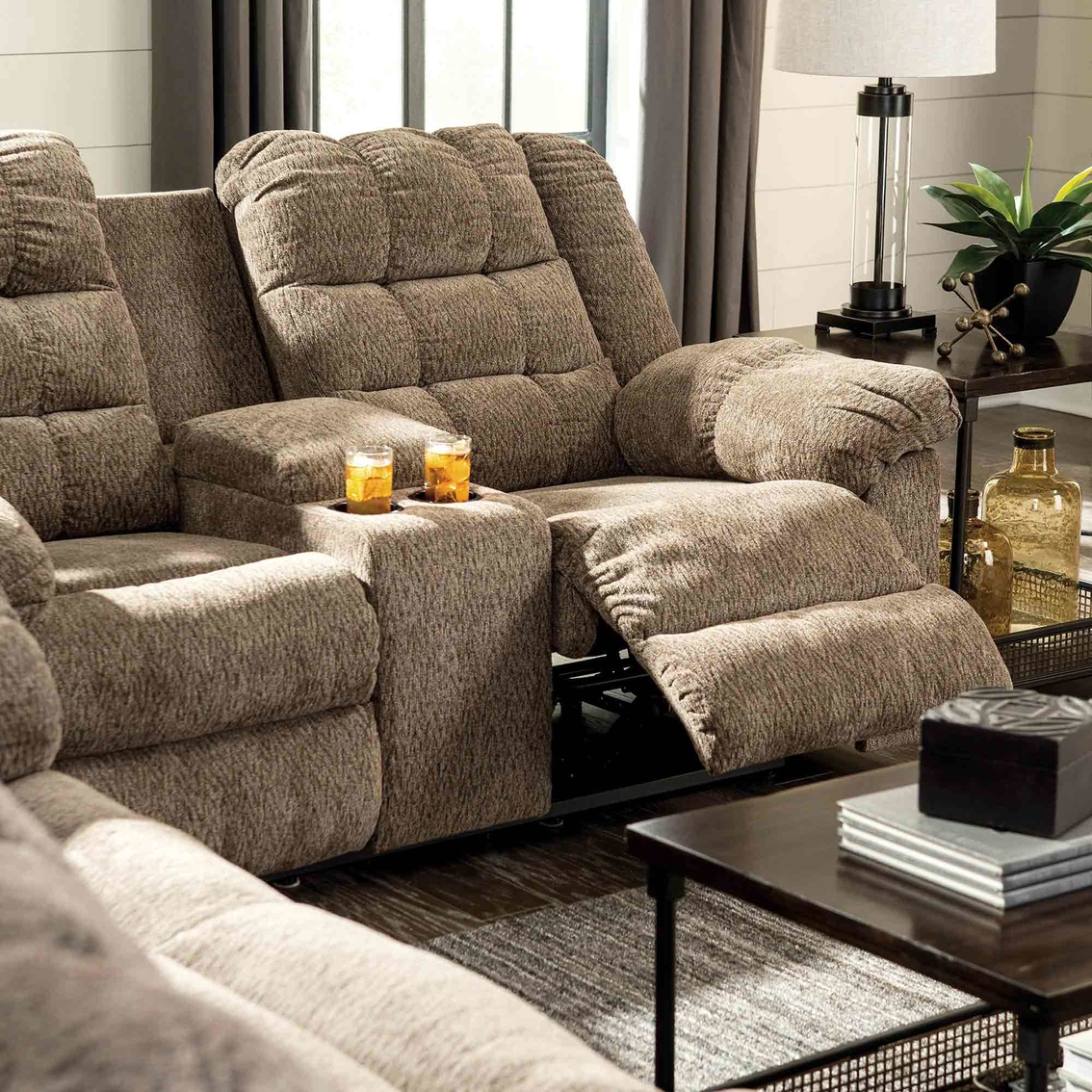 Ashley Workhorse Reclining Loveseat with Console - Image 2 of 3