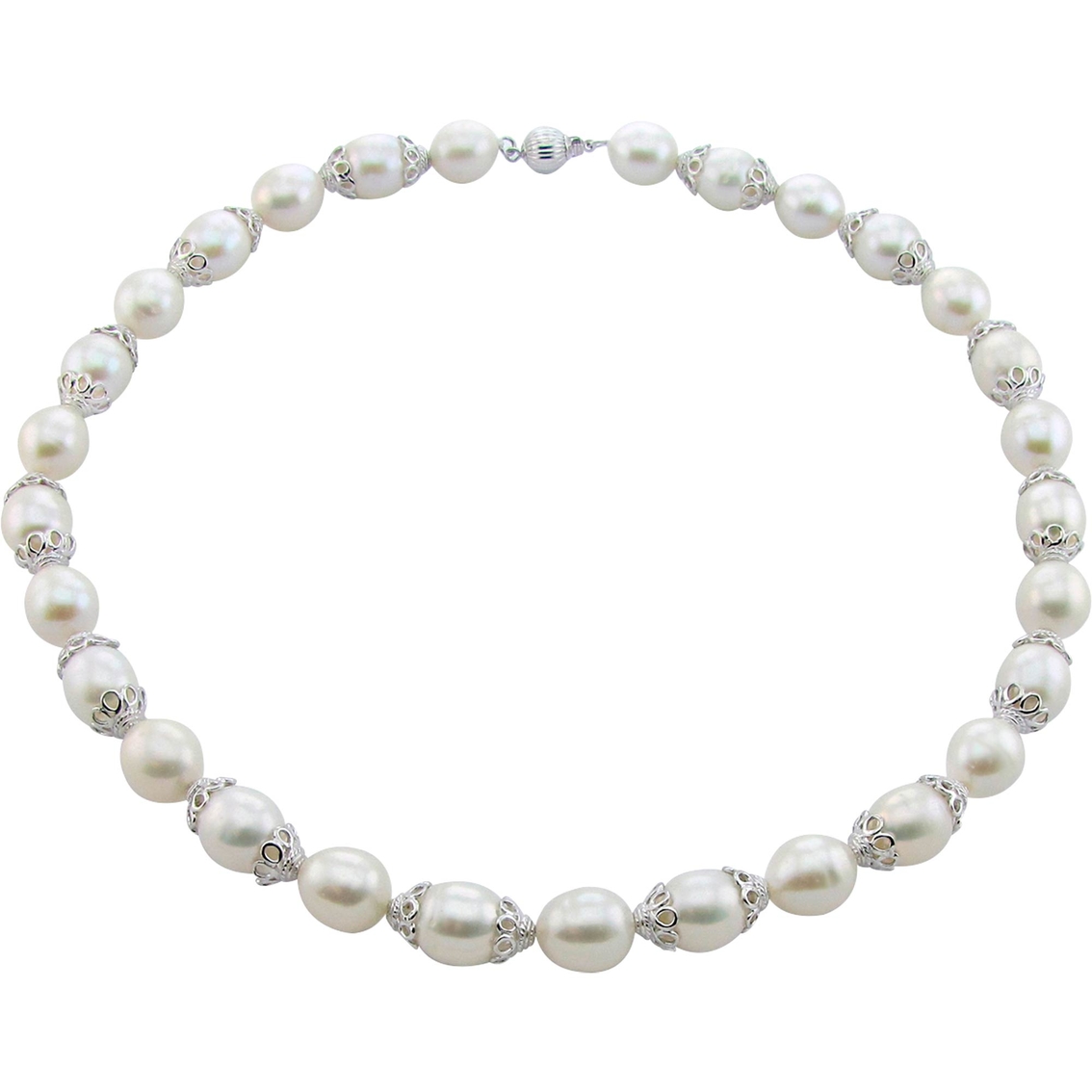 Sterling Silver 11-12mm Freshwater Pearl Cup Ball Necklace | Gemstone ...