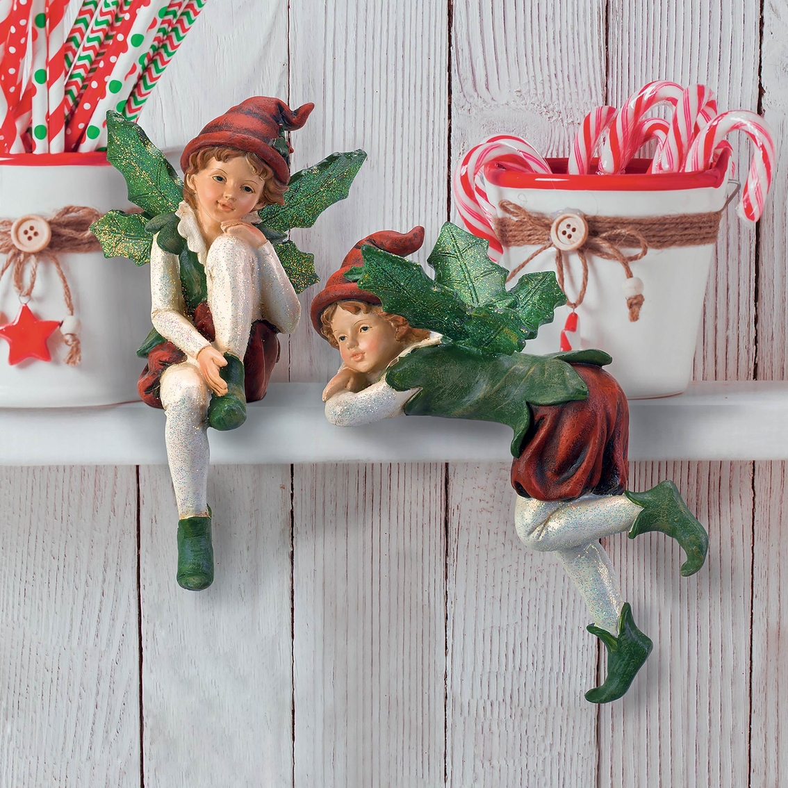 Design Toscano Santa's Christmas Elves Shelf Sitter Statue - Leaf Wings - Image 4 of 4