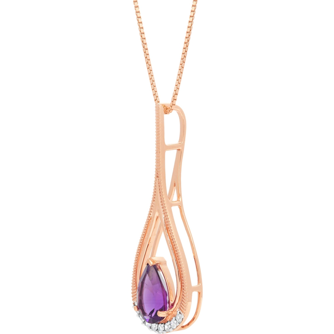 10K Rose Gold Amethyst and Diamond Accents Pendant 18 In. - Image 2 of 2