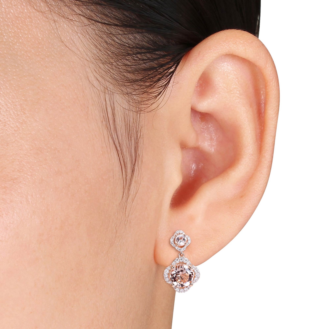 Sofia B. Morganite and 2/5 CTW Diamond Quatrefoil Halo Earrings in 14K Rose Gold - Image 2 of 2