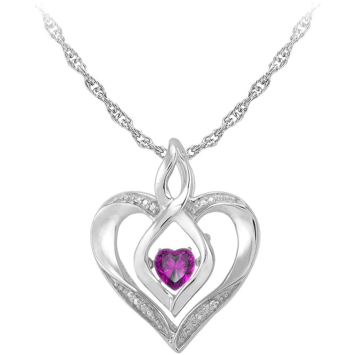 Sterling Silver Semi Precious Amethyst Diamond Accent Heart Shape ...