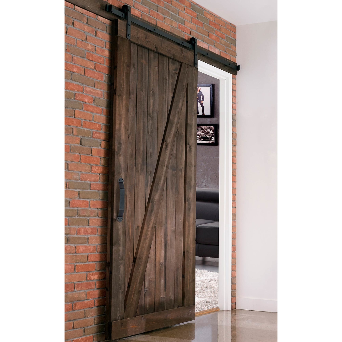 Merry Products Distressed Smoke Finish Farm Style Sliding Door - Image 2 of 5
