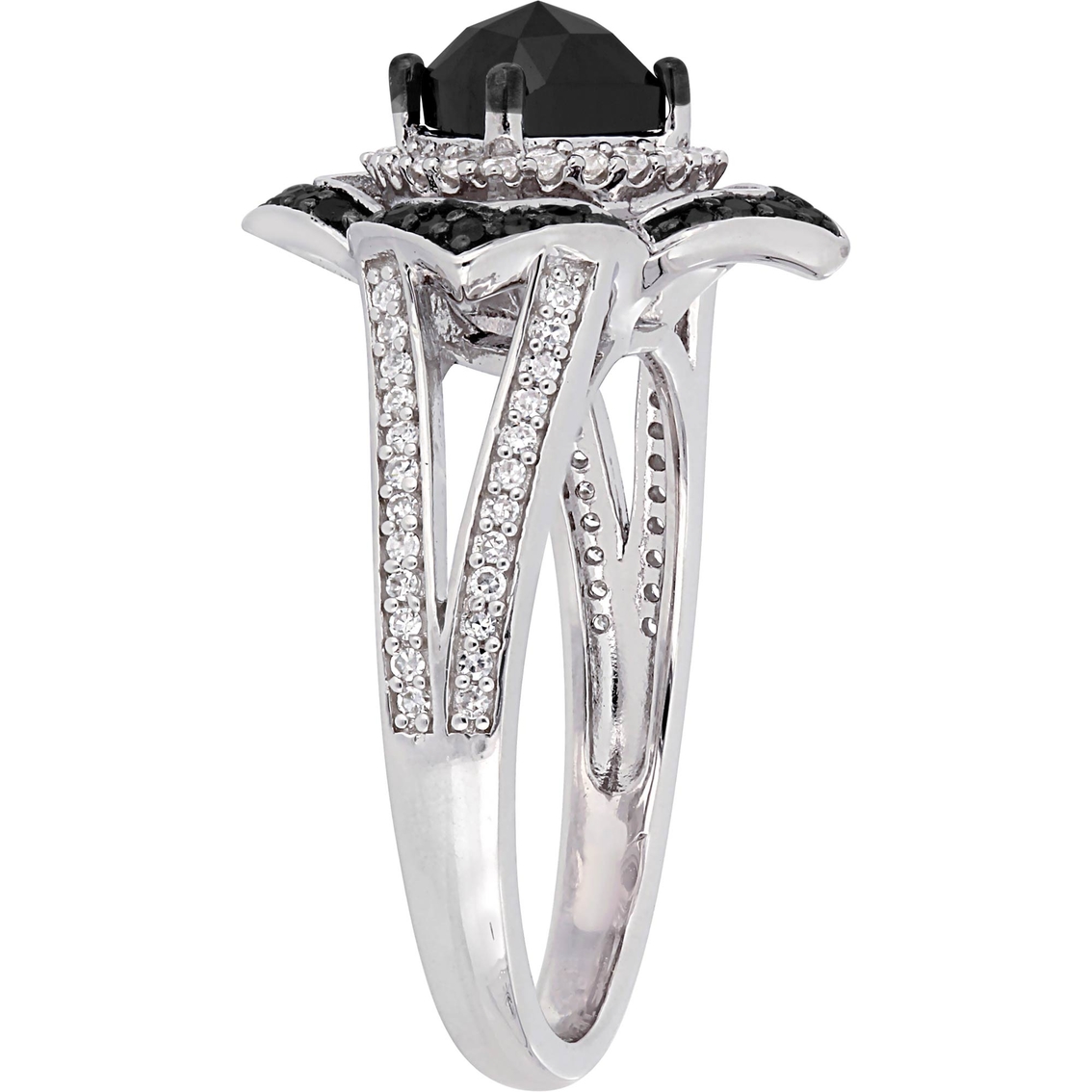 Diamore Sterling Silver 1 2/5 CTW Black and White Diamond Halo Ring - Image 2 of 4