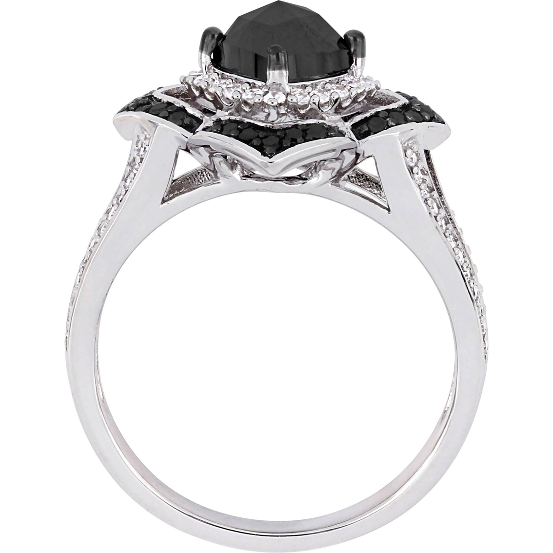 Diamore Sterling Silver 1 2/5 CTW Black and White Diamond Halo Ring - Image 3 of 4