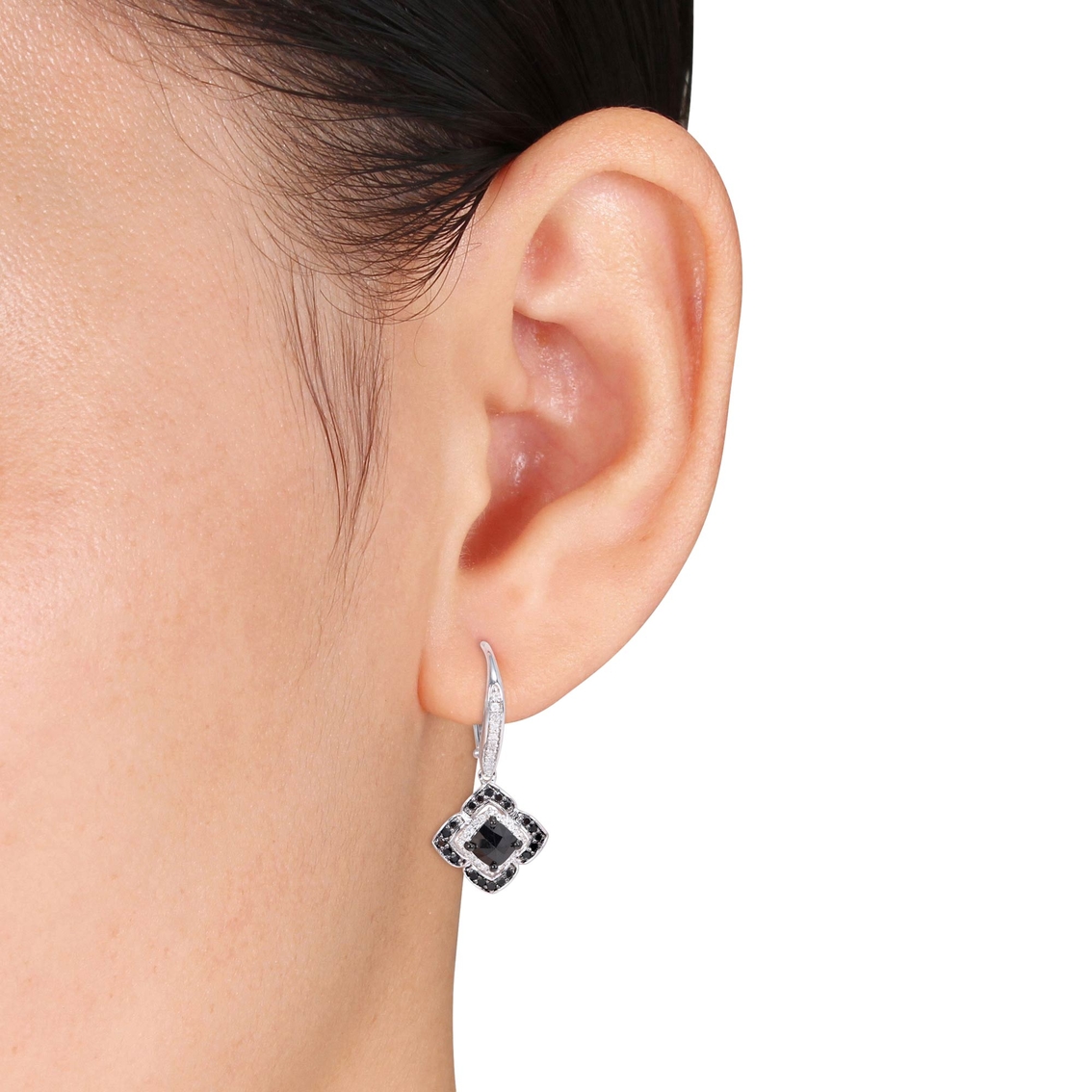 Diamore Sterling Silver 1 1/2 CTW Black and White Diamond Halo Earrings - Image 2 of 2