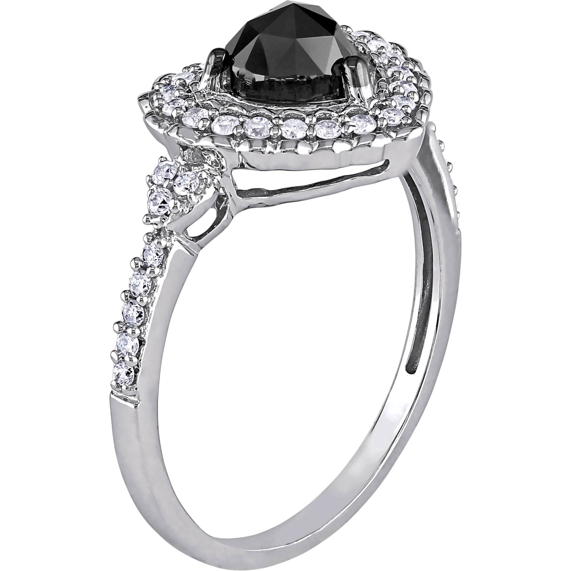 Diamore 1 CTW Black and White Diamond Halo Heart Ring in 10k White Gold - Image 2 of 3