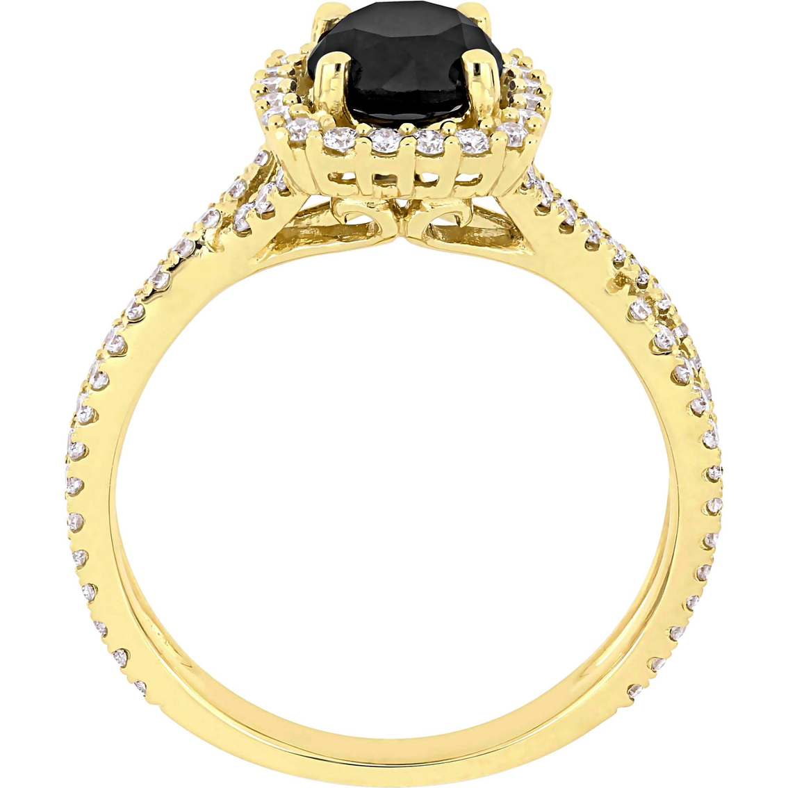 Diamore 14K Yellow Gold 1 1/2 CTW Black and White Diamond Halo Engagement Ring - Image 2 of 4