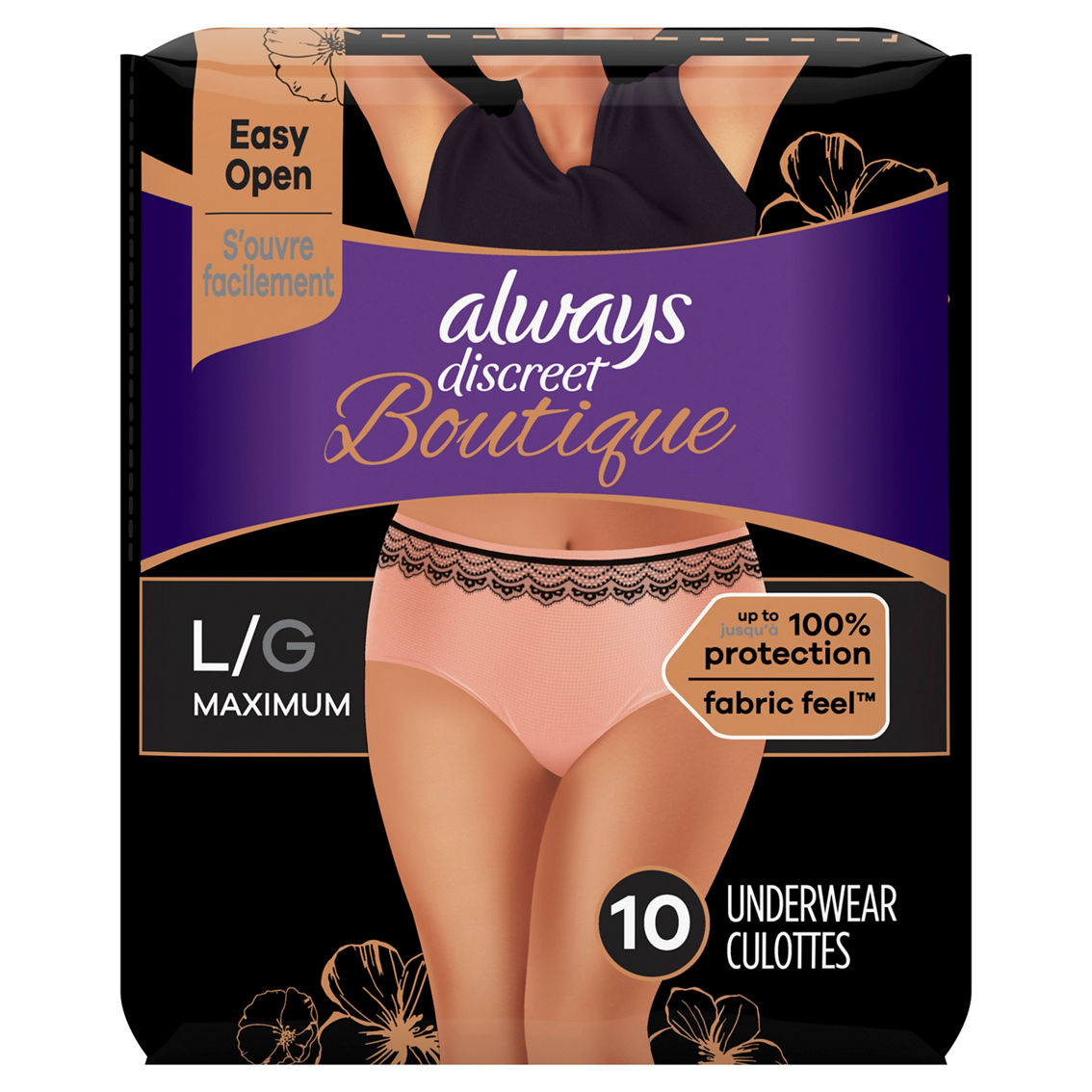 ALWAYS DISCREET Boutique Low Rise Underwear L/G (10 Count) MAX