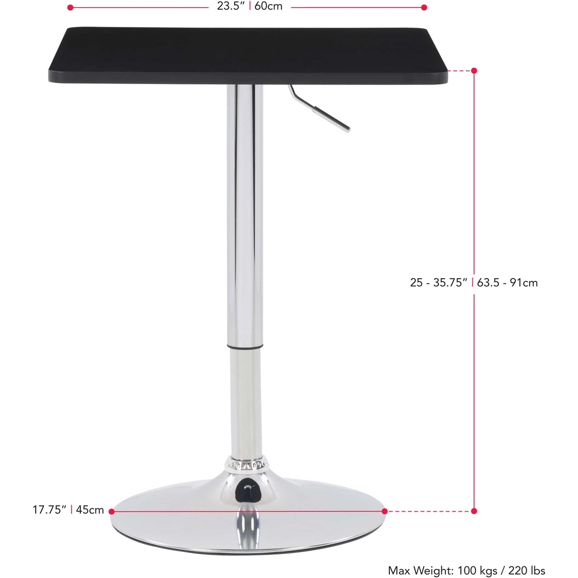 CorLiving Adjustable Square Black Bar Table - Image 8 of 9