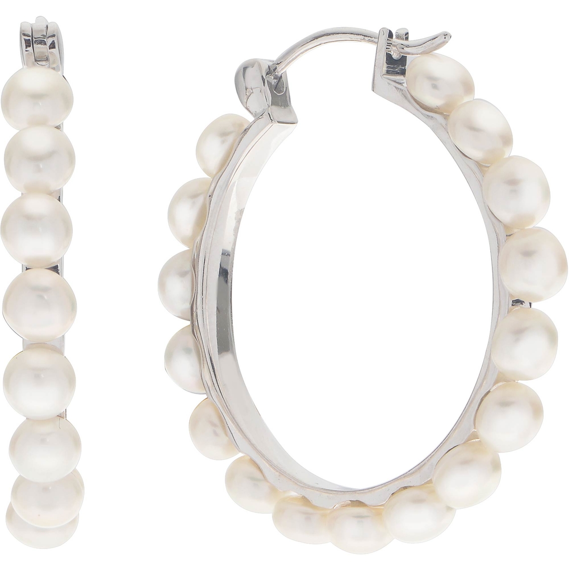 Imperial Sterling Silver Cultured Pearl Hoop Earrings | Gemstone ...