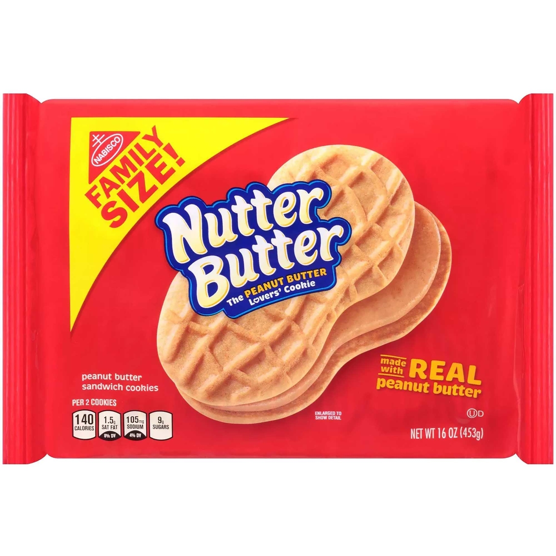 Nutter Butter Peanut Butter Sandwich Cookies, Family Size, 16 oz