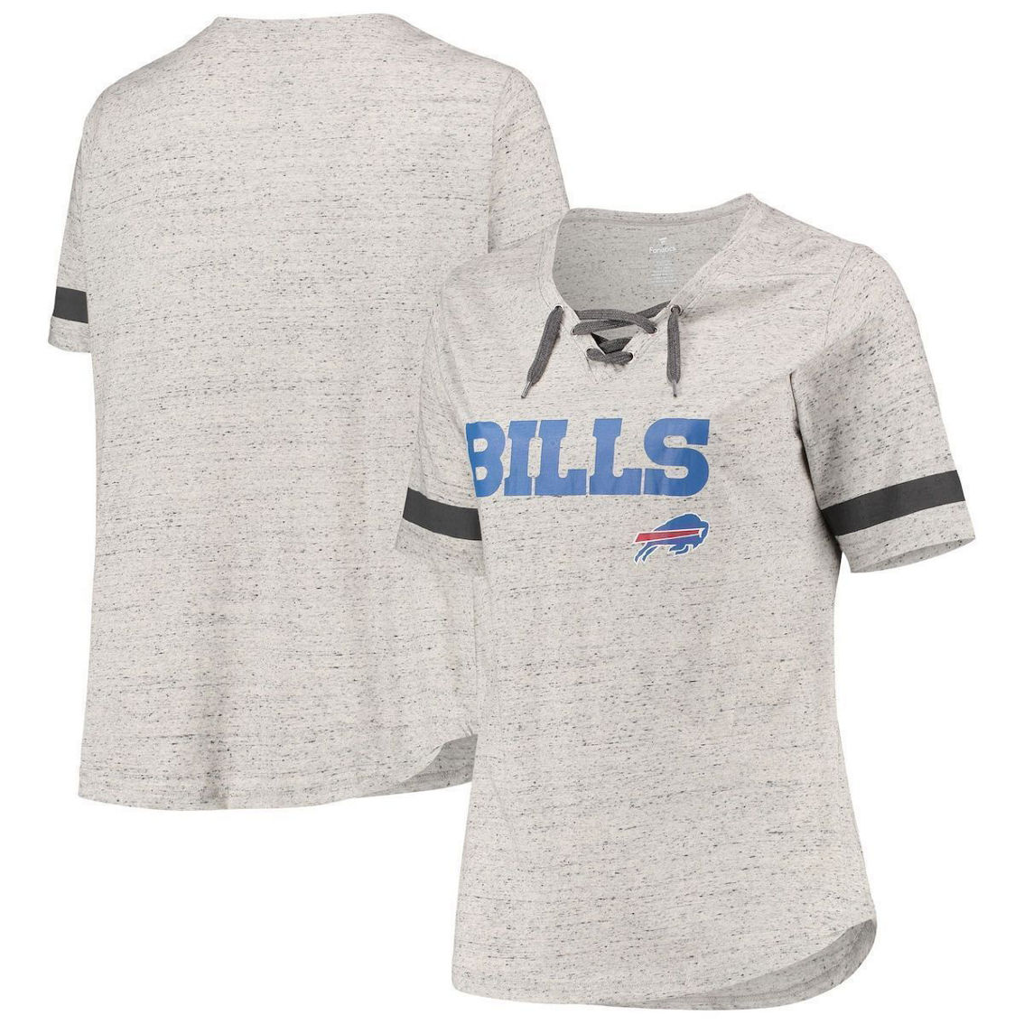Fanatics Women's Heathered Gray Buffalo Bills Plus Size Lace-Up V-Neck T-Shirt - Image 2 of 4