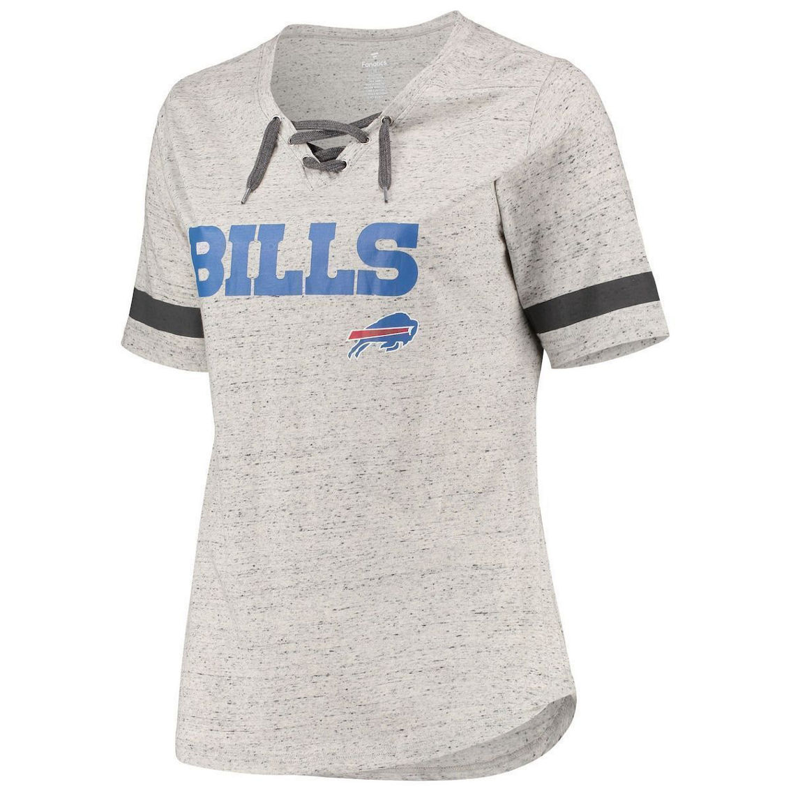 Fanatics Women's Heathered Gray Buffalo Bills Plus Size Lace-Up V-Neck T-Shirt - Image 3 of 4