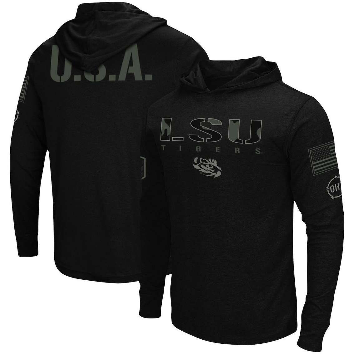 Colosseum Men's Black LSU Tigers OHT Military Appreciation Hoodie Long Sleeve T-Shirt - Image 2 of 4