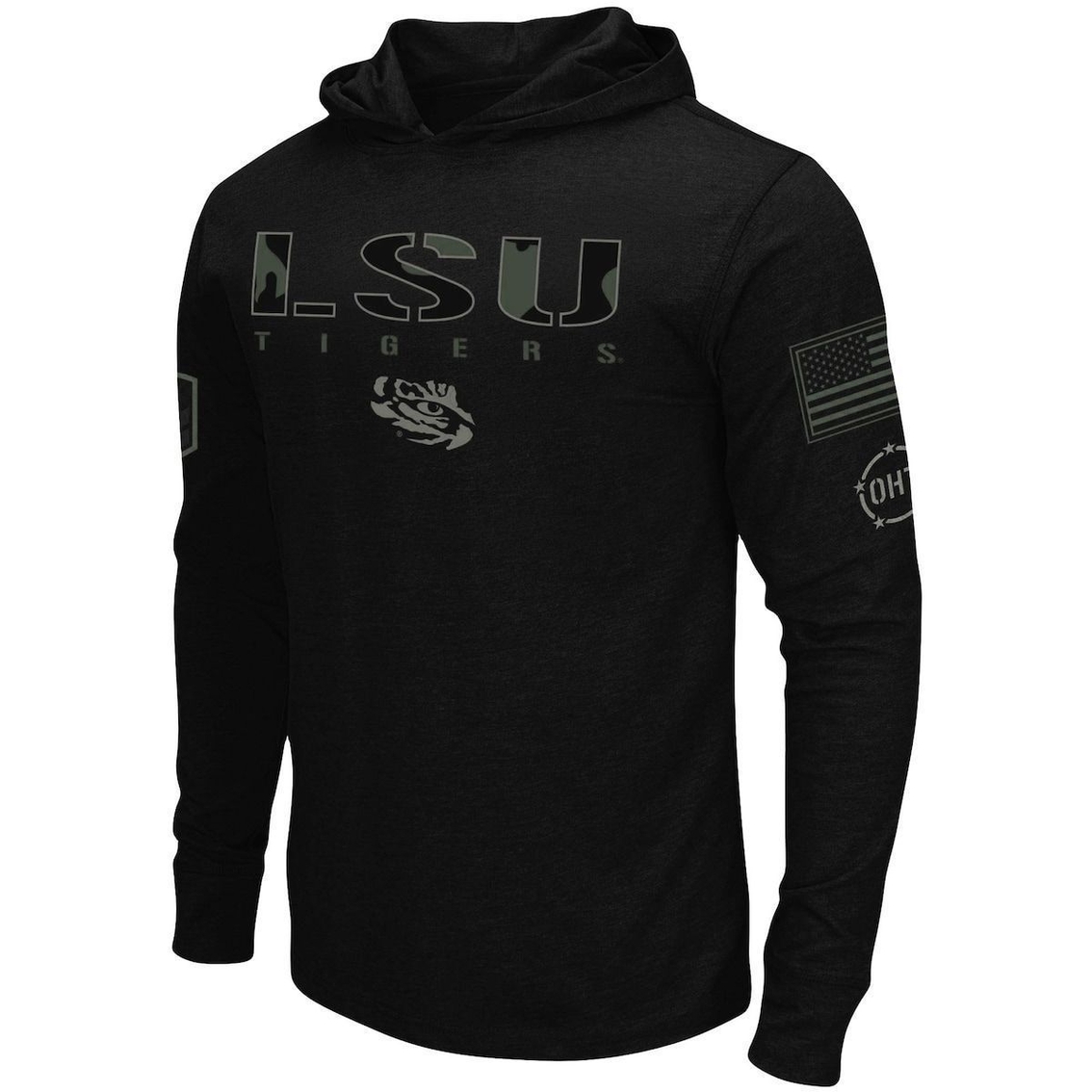 Colosseum Men's Black LSU Tigers OHT Military Appreciation Hoodie Long Sleeve T-Shirt - Image 3 of 4