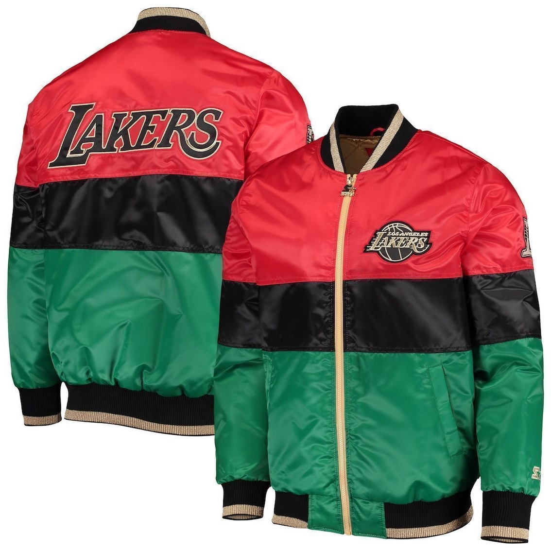 Starter Men's Red/Black/Green Los Angeles Lakers Black History Month NBA 75th Anniversary Full-Zip Jacket - Image 2 of 4