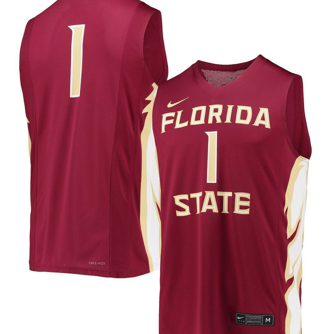 Men's Nike #1 Garnet Florida State Seminoles Team Replica Basketball Jersey - Image 2 of 4