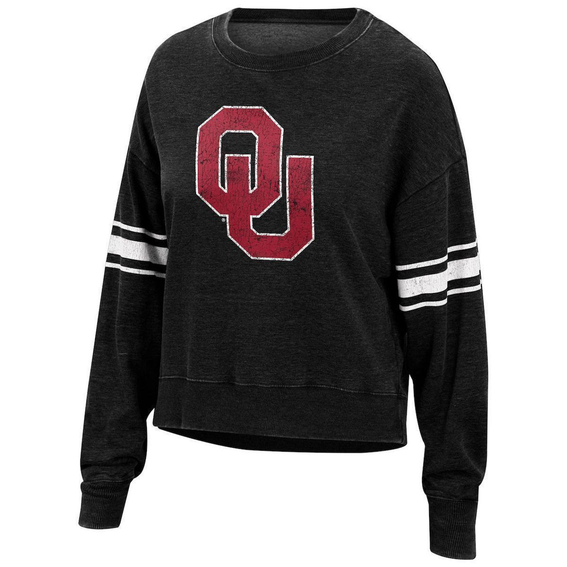 Top of the World Women's Black Oklahoma Sooners Camden Sleeve Stripe Washed Pullover Sweatshirt - Image 3 of 4