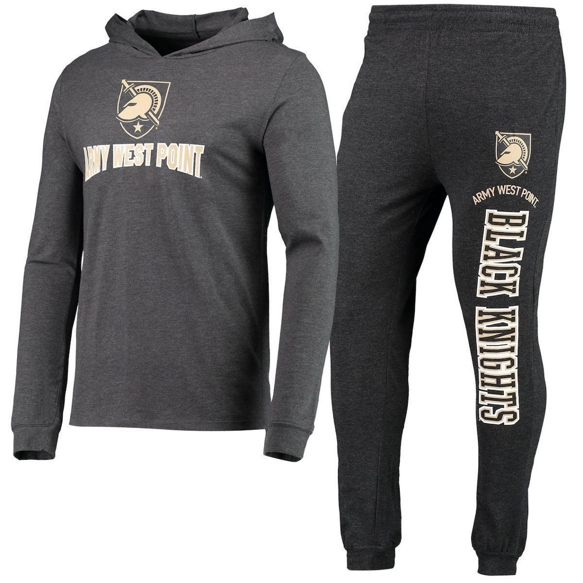 Men's Concepts Sport Heathered Black/Heathered Charcoal Army Black Knights Meter Long Sleeve Hoodie T-Shirt & Jogger Pants Set - Image 2 of 4