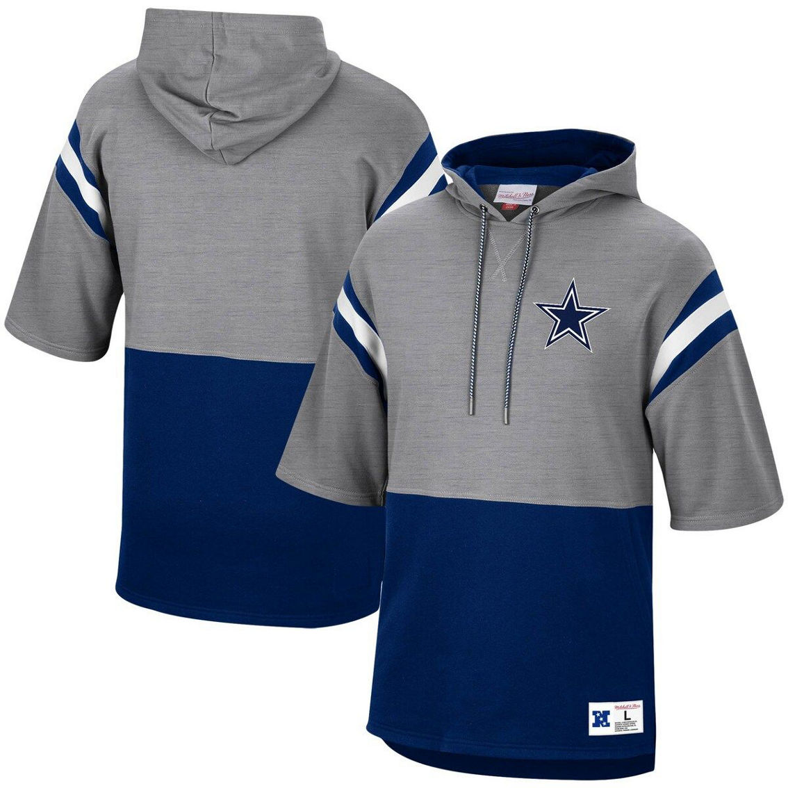 Mitchell & Ness Men's Silver/Navy Dallas Cowboys Gridiron Classics Training Room Half-Sleeve Pullover Hoodie - Image 2 of 4