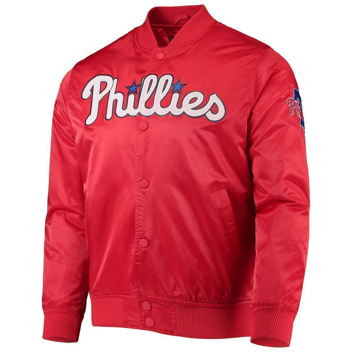Pro Standard Men's Red Philadelphia Phillies Wordmark Satin Full-Snap Jacket - Image 3 of 4