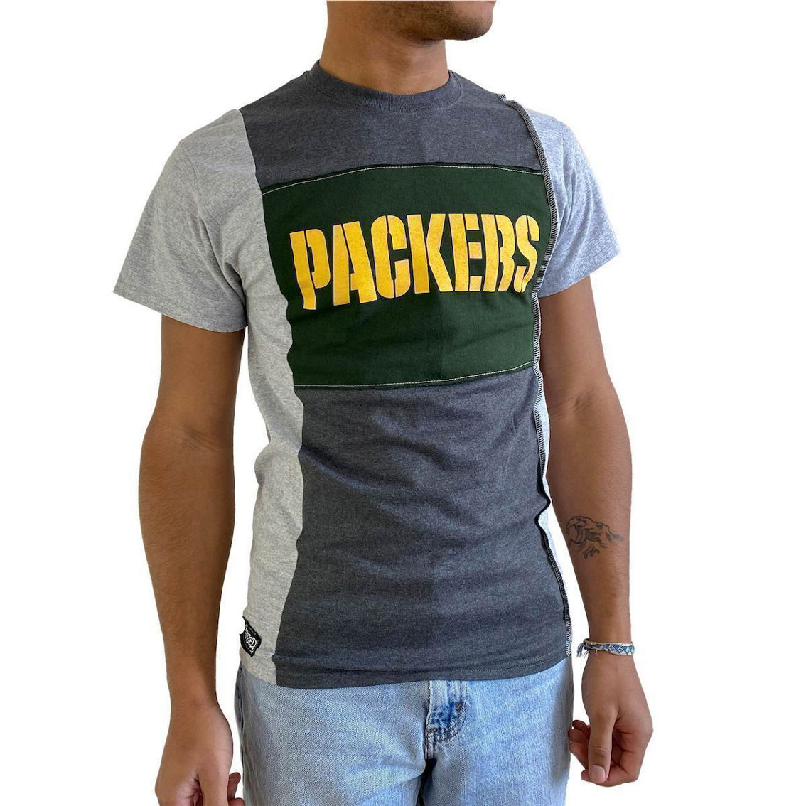 Refried Apparel Men's Heather Charcoal Green Bay Packers Sustainable Split  T-shirt, Fan Shop