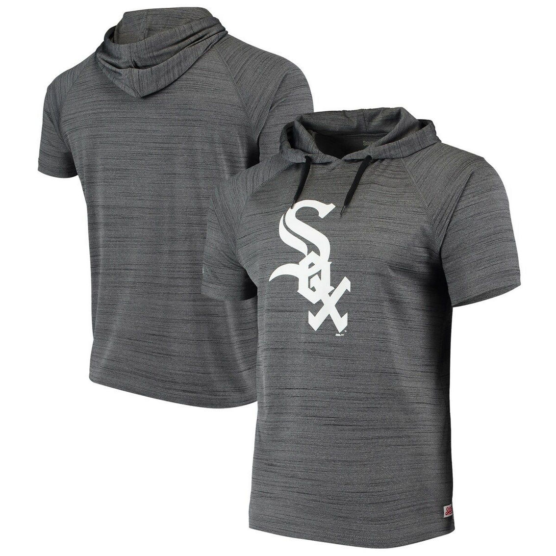 Stitches Men's Heathered Black Chicago White Sox Raglan Short Sleeve Pullover Hoodie - Image 2 of 4
