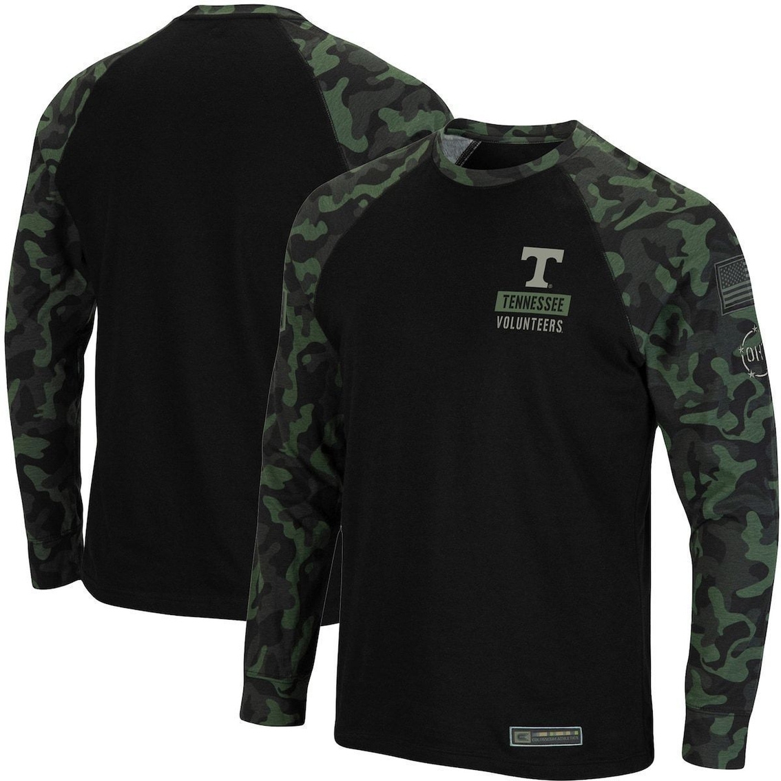 Men's Colosseum Black Tennessee Volunteers OHT Military Appreciation Camo Raglan Long Sleeve T-Shirt - Image 2 of 4