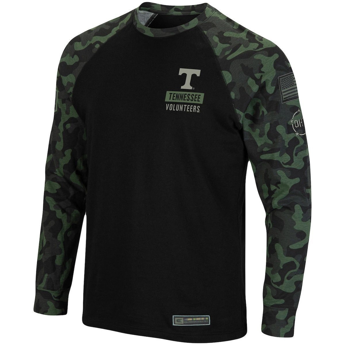 Men's Colosseum Black Tennessee Volunteers OHT Military Appreciation Camo Raglan Long Sleeve T-Shirt - Image 3 of 4