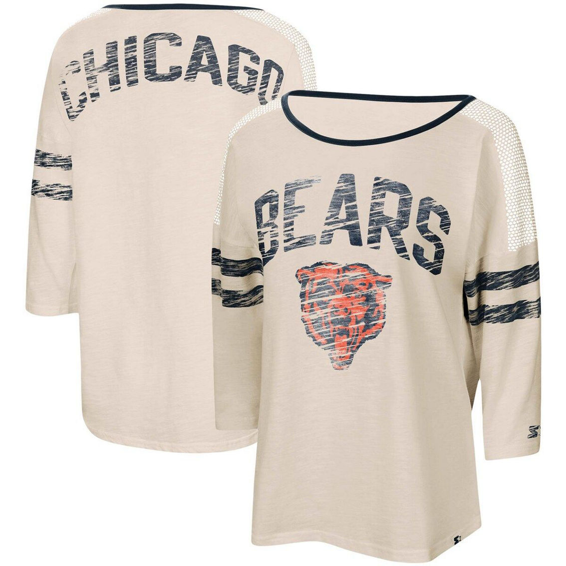 Starter Women's White/Navy Chicago Bears Highlight Scoop Neck Historic Logo 3/4 Sleeve T-Shirt - Image 2 of 4