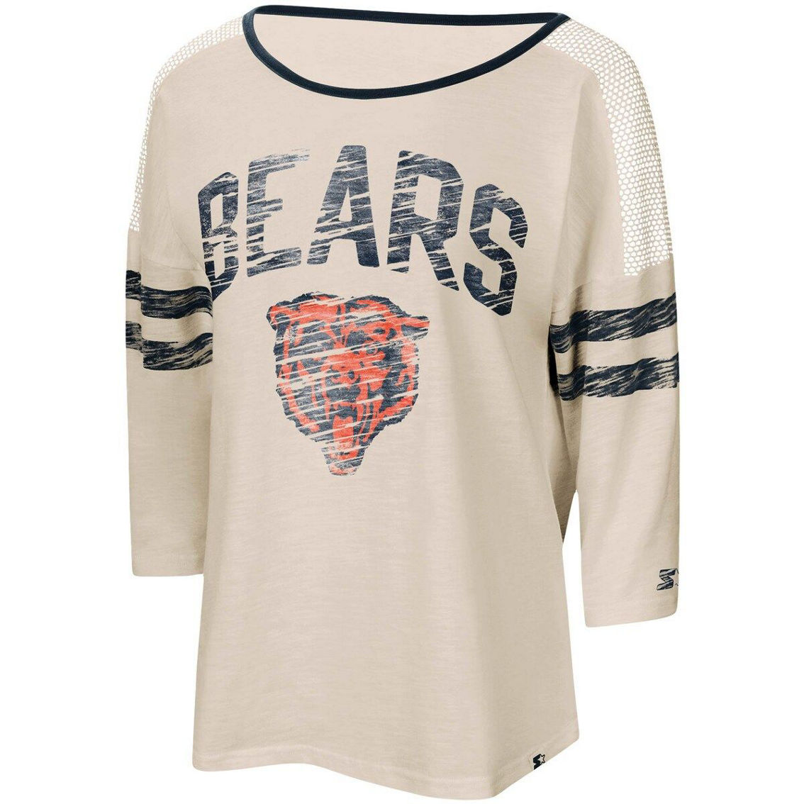 Starter Women's White/Navy Chicago Bears Highlight Scoop Neck Historic Logo 3/4 Sleeve T-Shirt - Image 3 of 4
