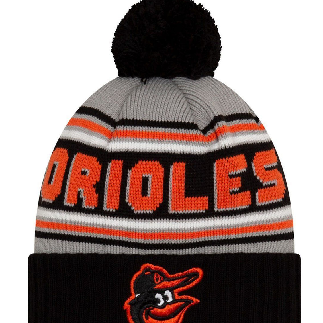 New Era Men's Black Baltimore Orioles Cheer Cuffed Knit Hat with Pom - Image 2 of 3