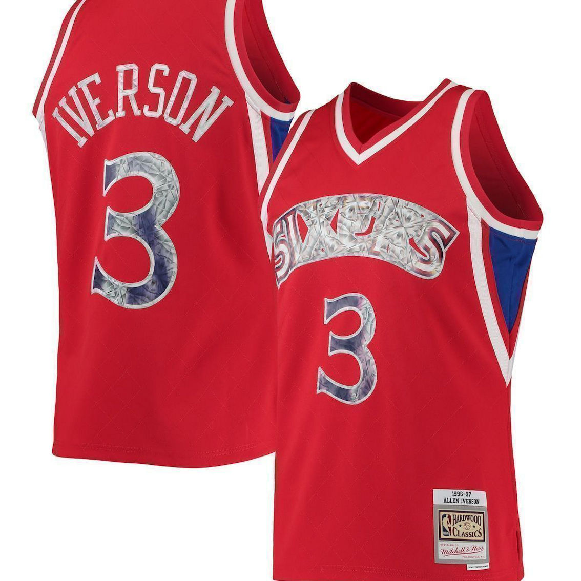Mitchell & Ness Men's Allen Iverson Red Philadelphia 76ers 1996-97 Hardwood Classics NBA 75th Anniversary Diamond Swingman Jersey - Image 2 of 4