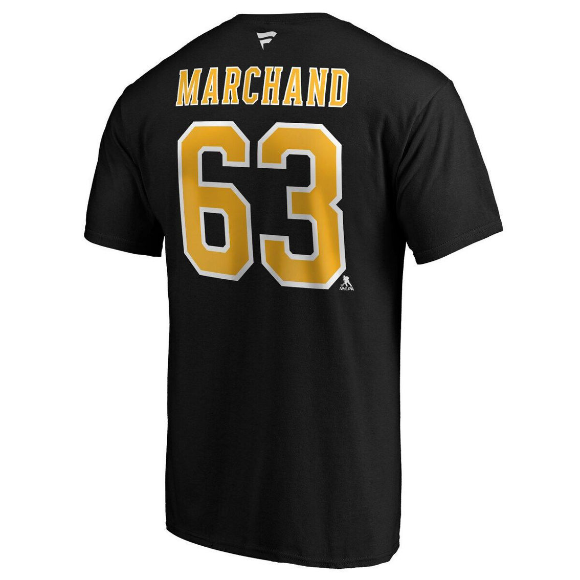 Fanatics Branded Men's Brad Marchand Black Boston Bruins Team Authentic Stack Name & Number T-Shirt - Image 4 of 4