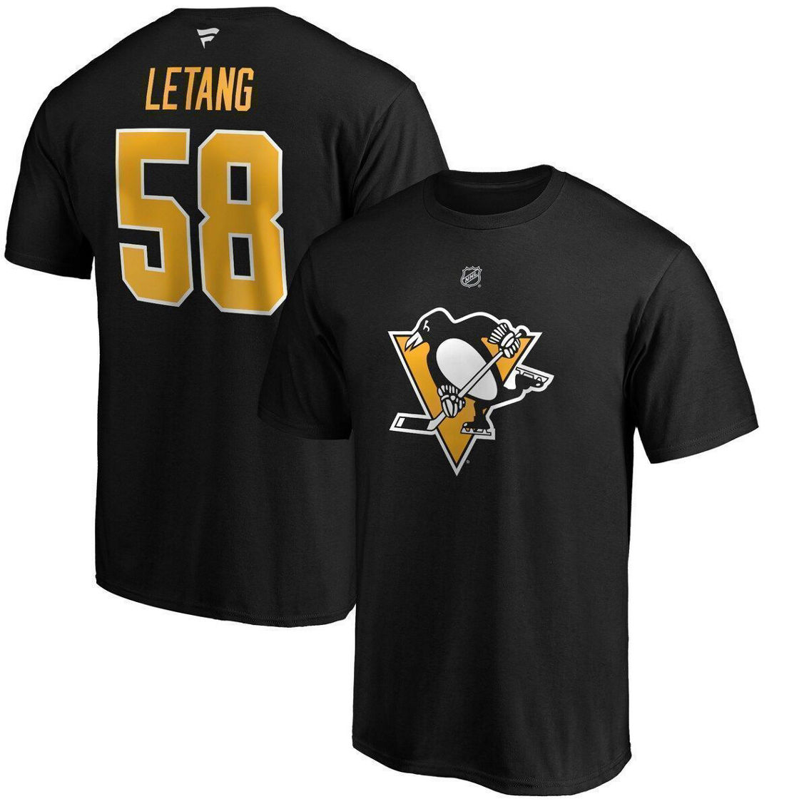 Fanatics Branded Men's Kris Letang Black Pittsburgh Penguins Team Authentic Stack Name & Number T-Shirt - Image 2 of 4
