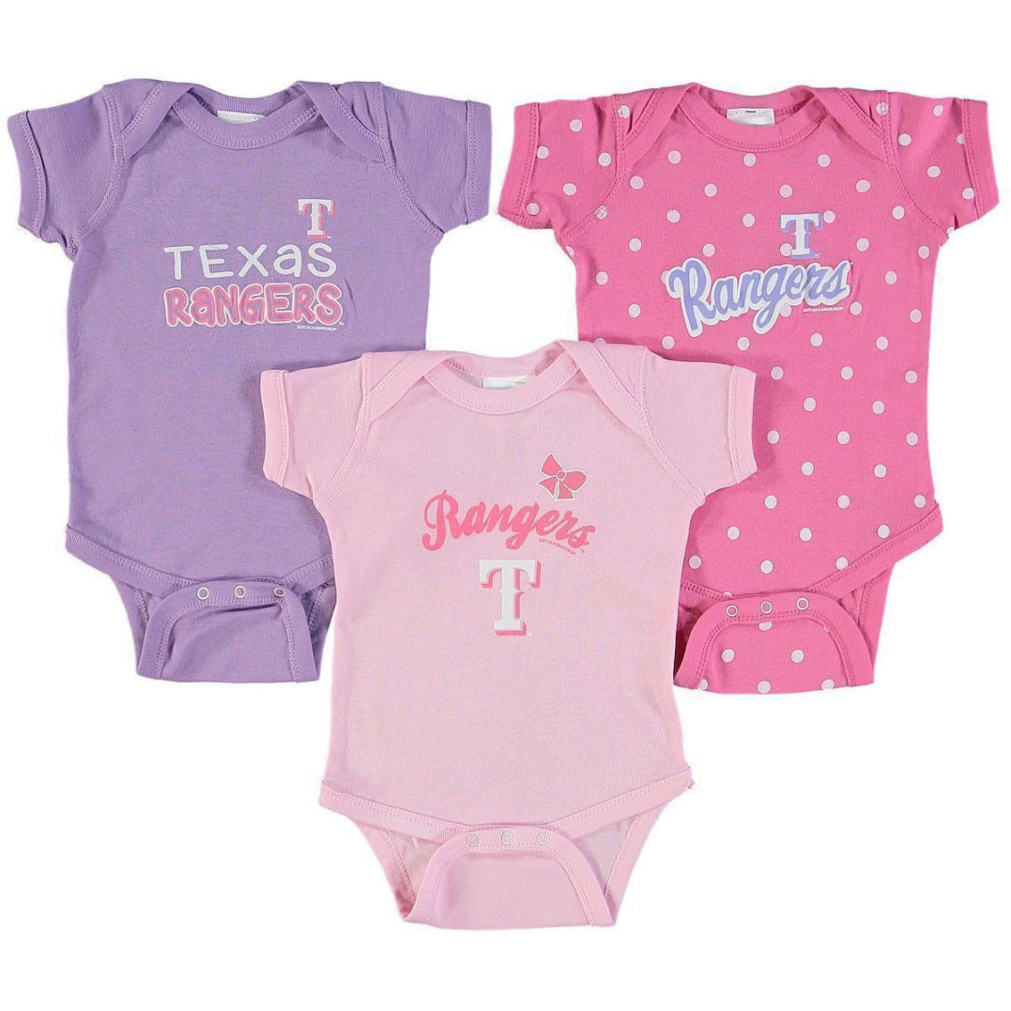 Soft as a Grape Girls Infant Pink/Purple Texas Rangers 3-Pack Rookie Bodysuit Set - Image 2 of 2