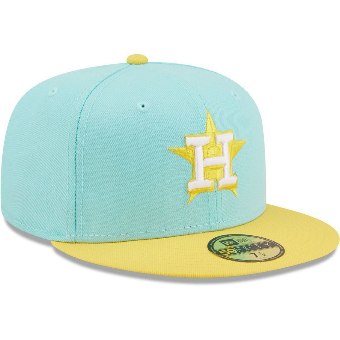 New Era Men's Turquoise/Yellow Houston Astros Spring Color Pack Two-Tone 59FIFTY Fitted Hat - Image 4 of 4