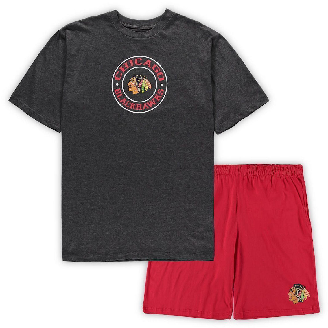Concepts Sport Men's Red/Heathered Charcoal Chicago Blackhawks Big & Tall T-Shirt & Shorts Sleep Set - Image 2 of 4